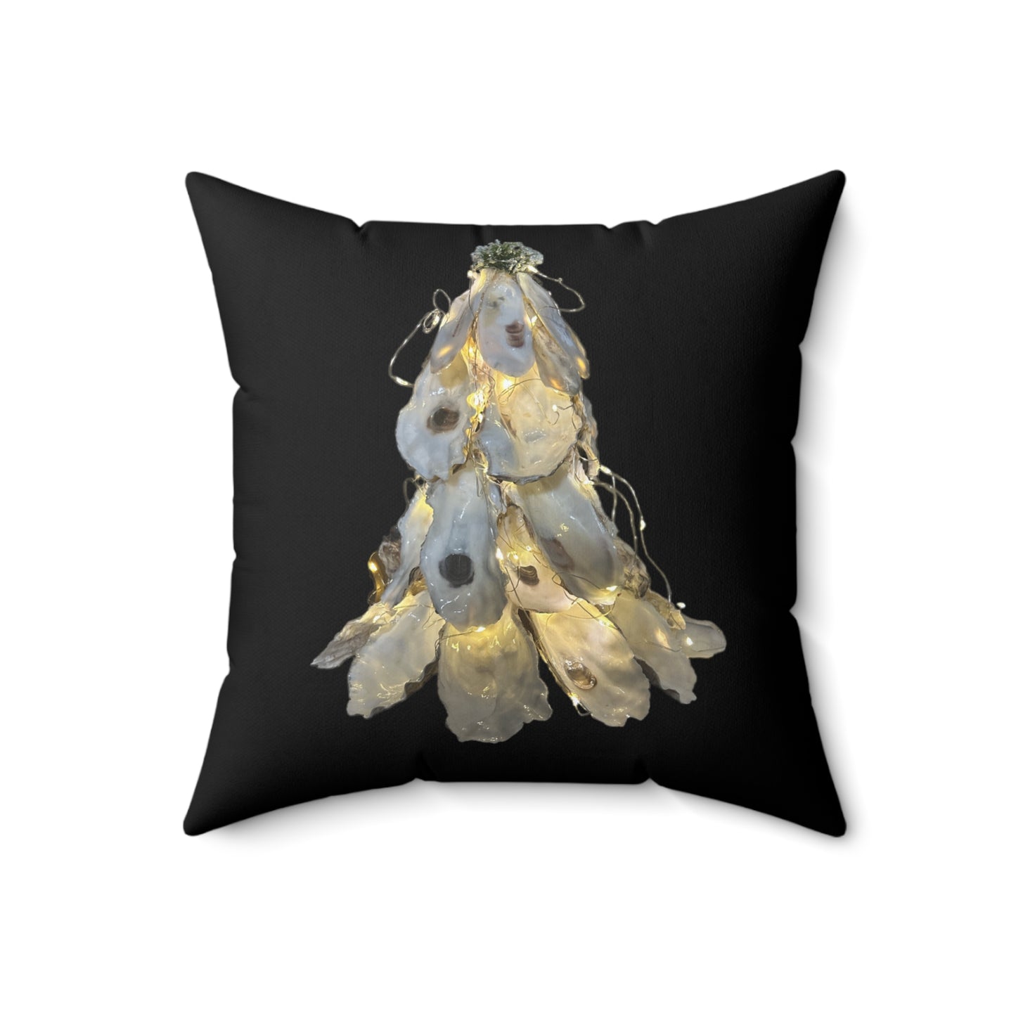 Black Square Christmas ONE sided print Pillow features Exquisite Handcrafted Oyster Shell Christmas Tree, sofa throw pillow, bed pillow,