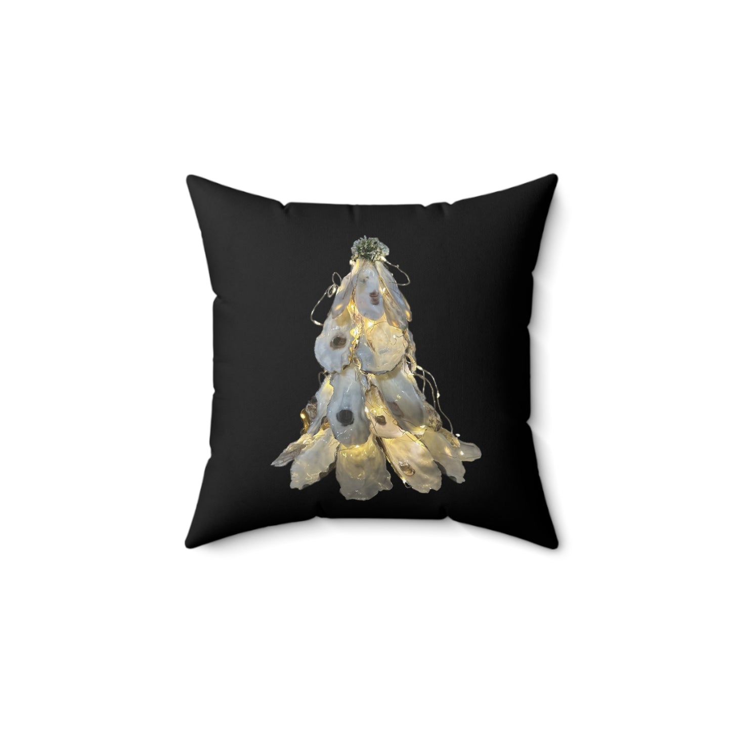 Black Square Christmas ONE sided print Pillow features Exquisite Handcrafted Oyster Shell Christmas Tree, sofa throw pillow, bed pillow,