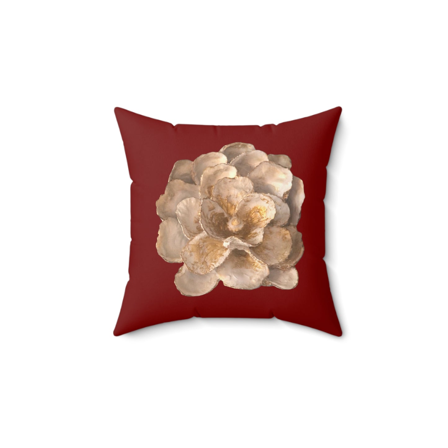 Lux Red Square Pillow one-sided Oyster Shell White and Gold Floral Motif