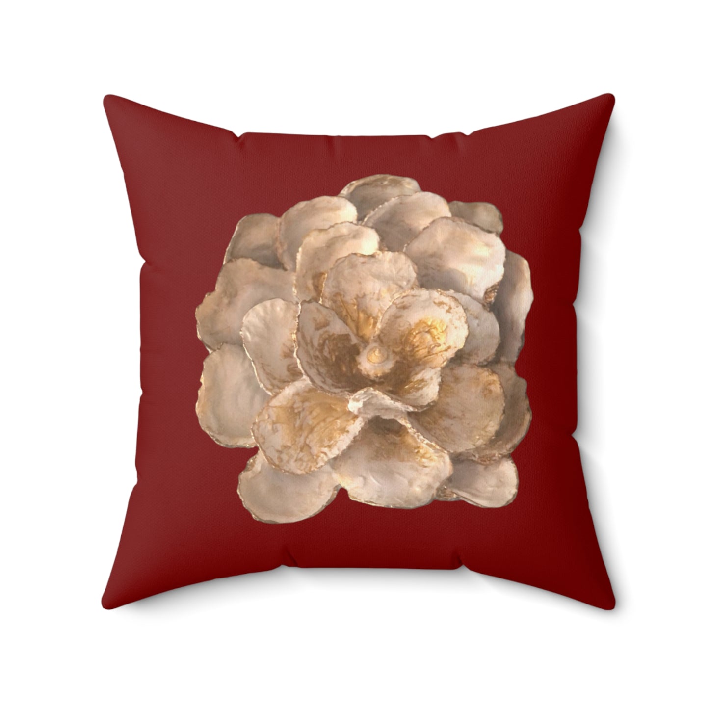 Lux Red Square Pillow one-sided Oyster Shell White and Gold Floral Motif