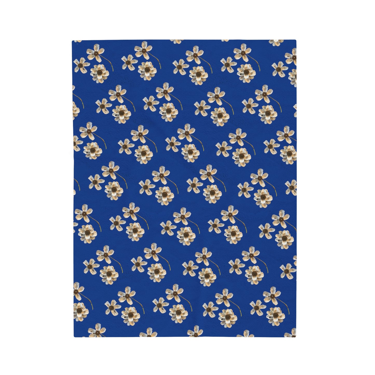 Velveteen Plush Blanket Deep Blue Sea 3 oyster shell funky floral pattern