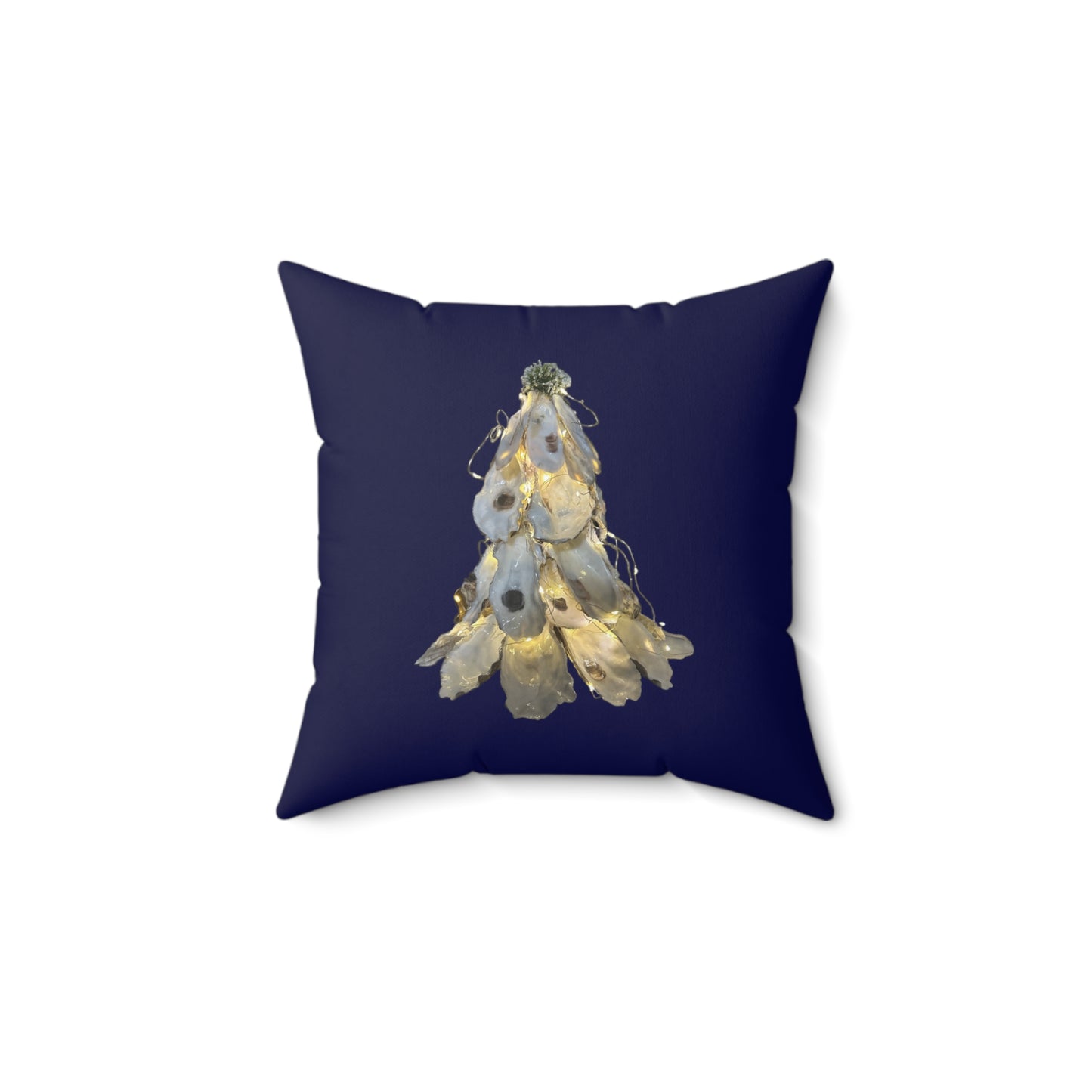 Darkest Blue Square Christmas ONE-side Pillow features Exquisite Oyster Shell Christmas Tree