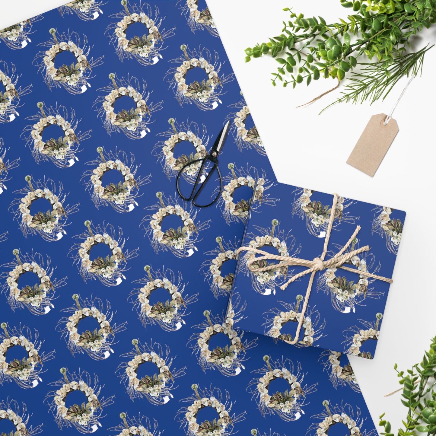 Wrapping Paper Dark Blue Handcrafted Oyster Shell Wreath - Art Prints