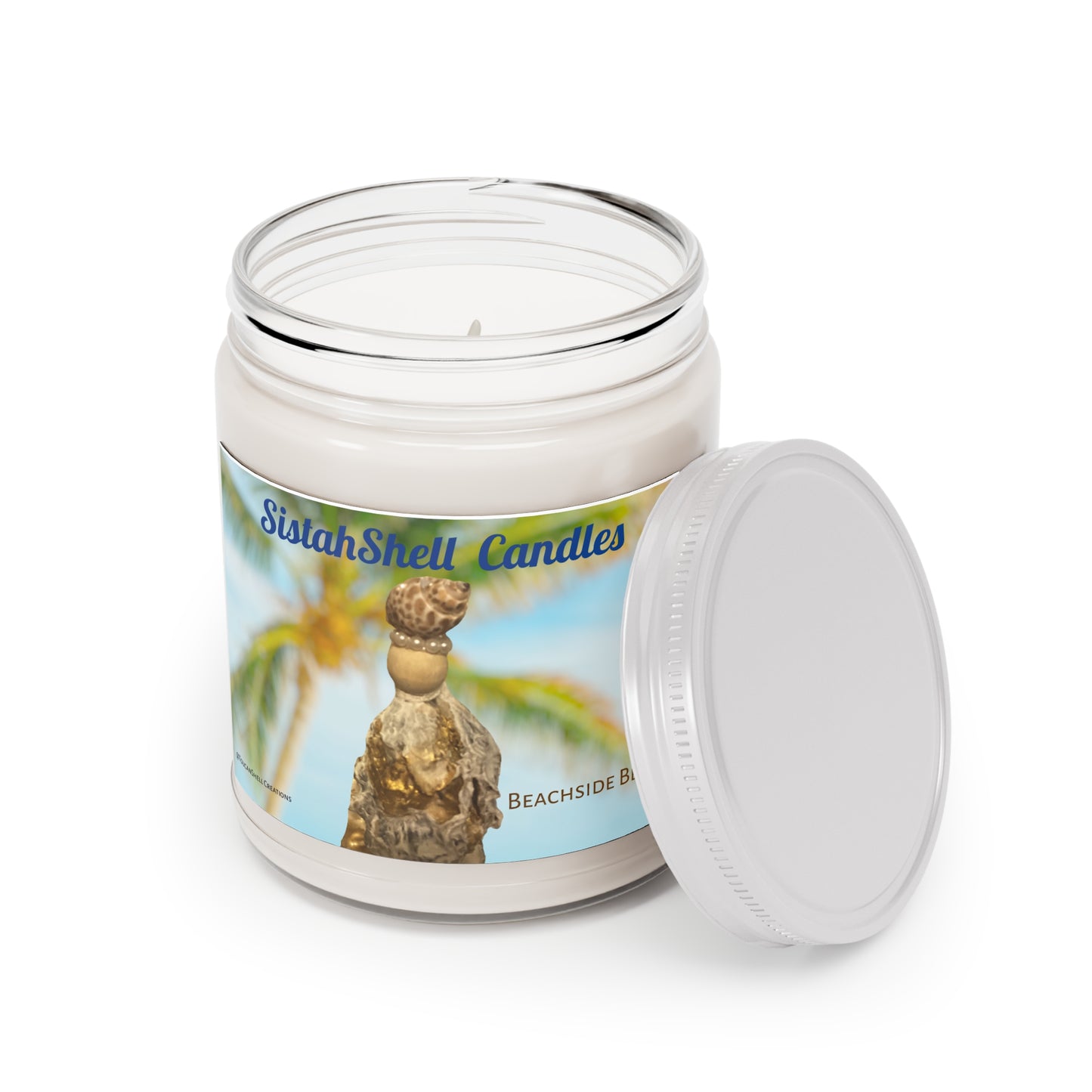 SistahShell Scented Candle, Beach Belle  9oz coastal sea shells, long burning soy candle, Oyster Shell Art, aromatherapy