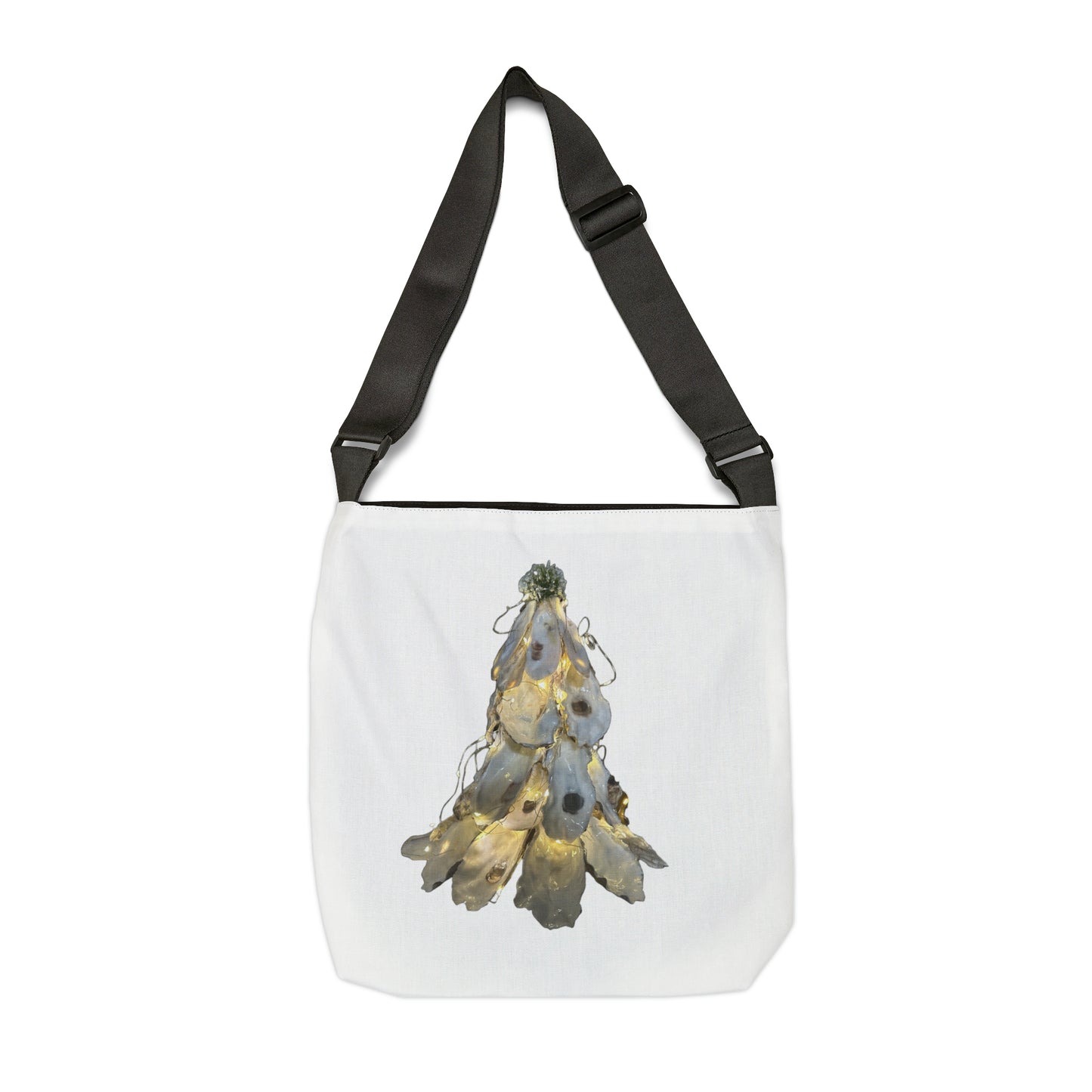 Adjustable Tote White Bag: Artisan Oyster Shell Lit Christmas Tree: Handmade Coastal Artistry for You