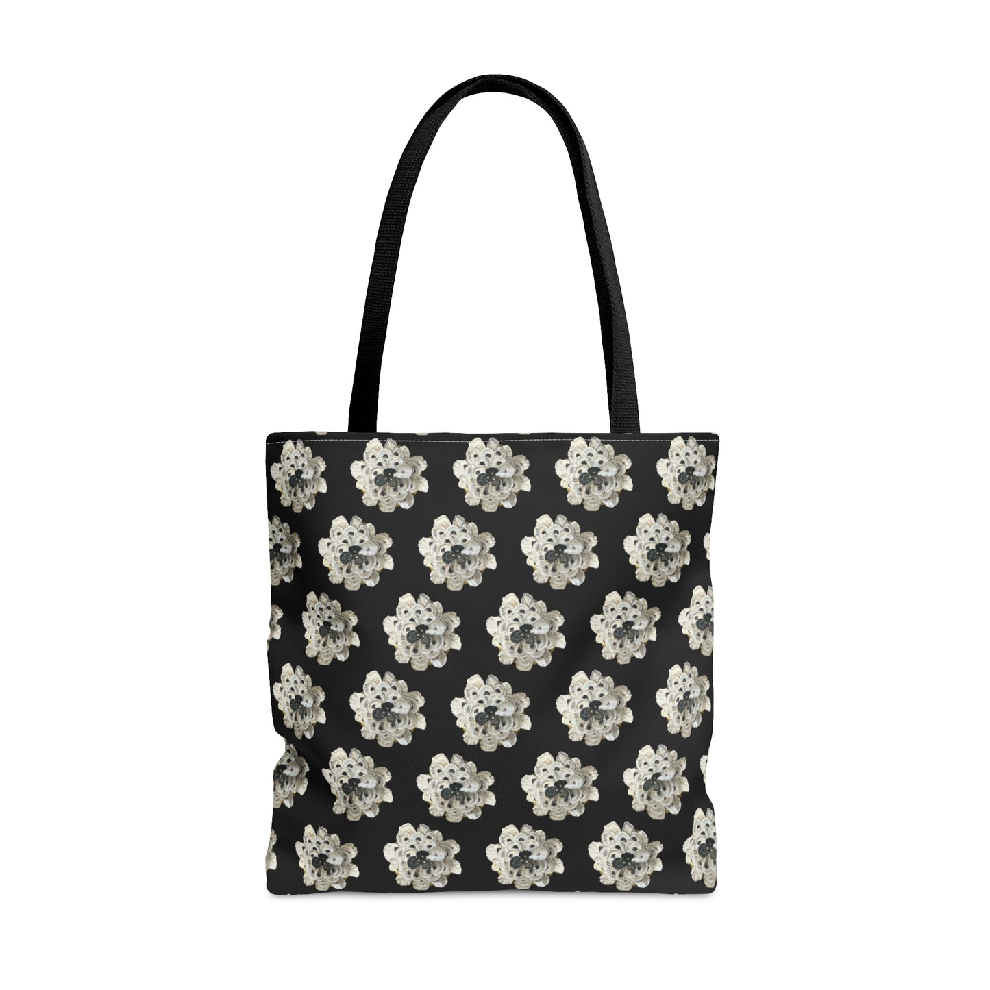 Shell Art Tote Bag in 3 sizes! For Girl Groups, Clubs, Wedding parties, Weekends, Shopping, Beach - Black/White Fantasy XL Flower