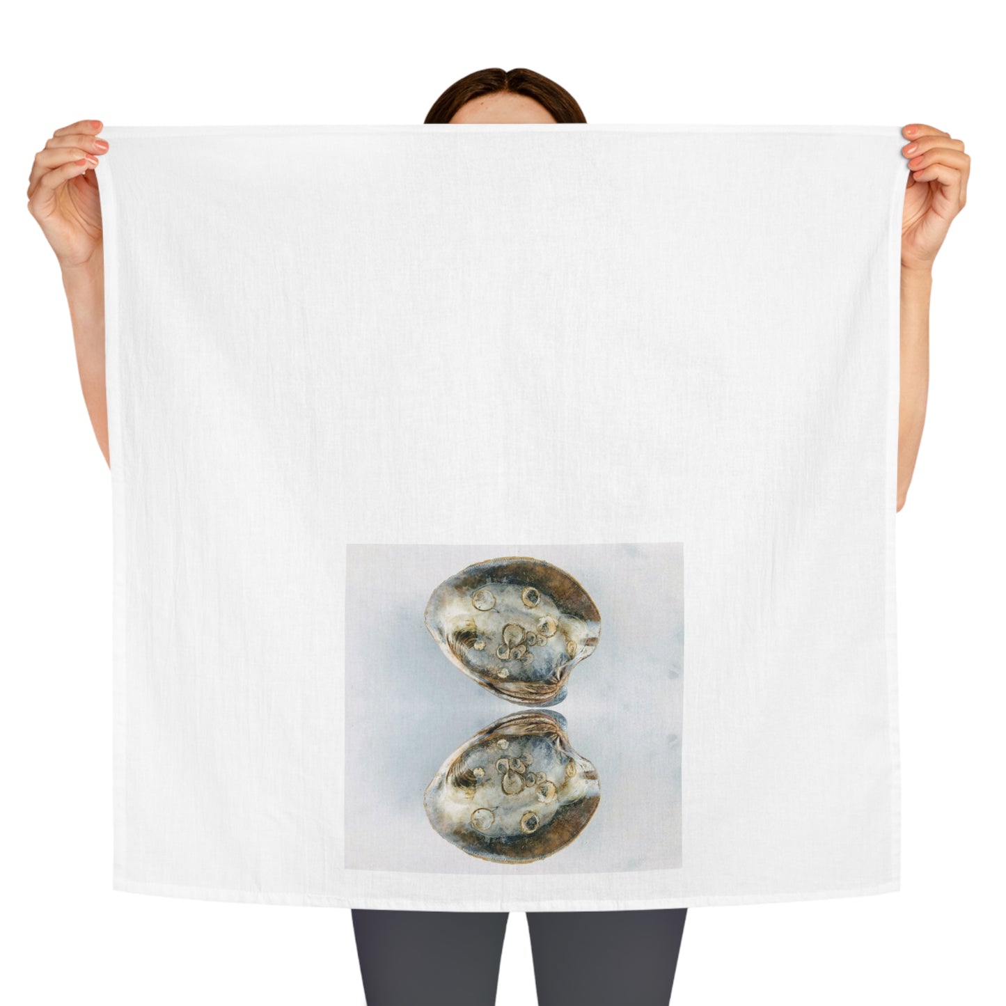 Square Napkin / Tea Towel with Smoke and Blue Twin V Clam Shell Design for a Year around Specialized Coastal Decor and Your Unique Host/Hostess Touch