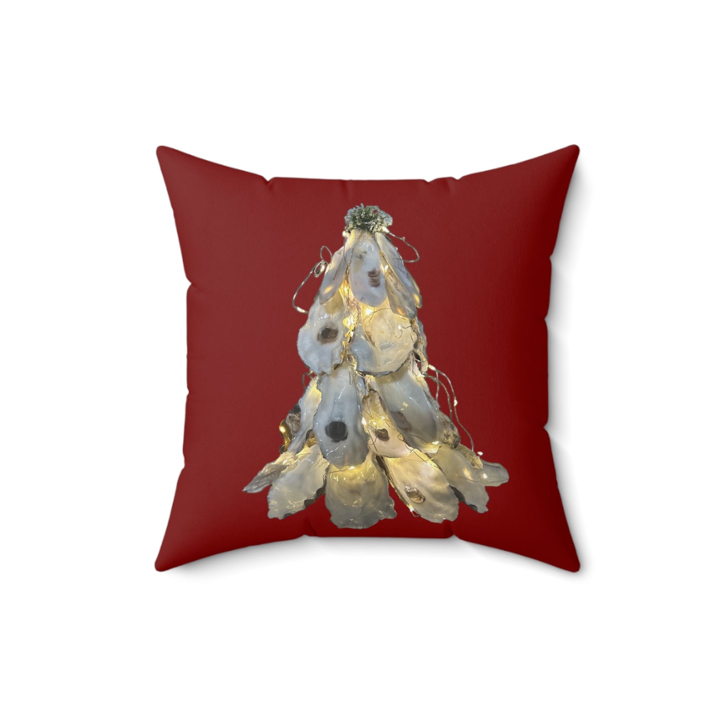 Deepest RED Christmas ONE-side Pillow Exquisite Oyster Shell Christmas Tree