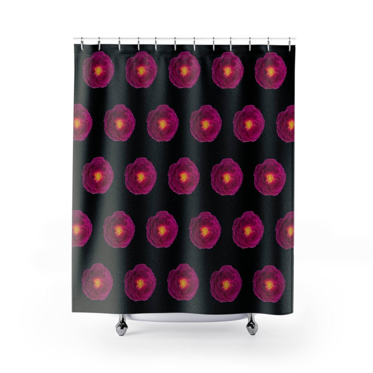 Elegant Magenta Rose and Black Shower Curtains: Infuse Nature's Beauty into Your Bathroom Curtains