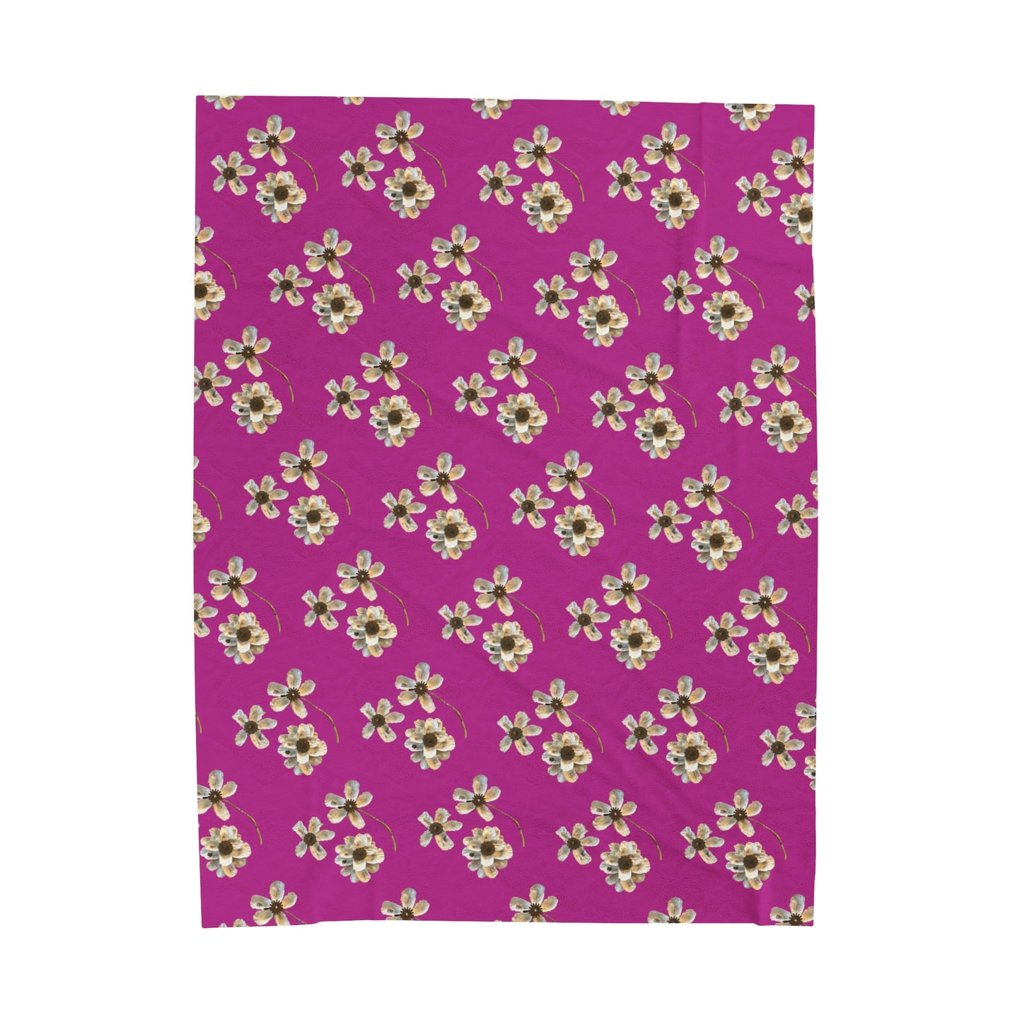 Velveteen Plush Blanket Deep Magenta Sea 3 oyster shell funky floral pattern