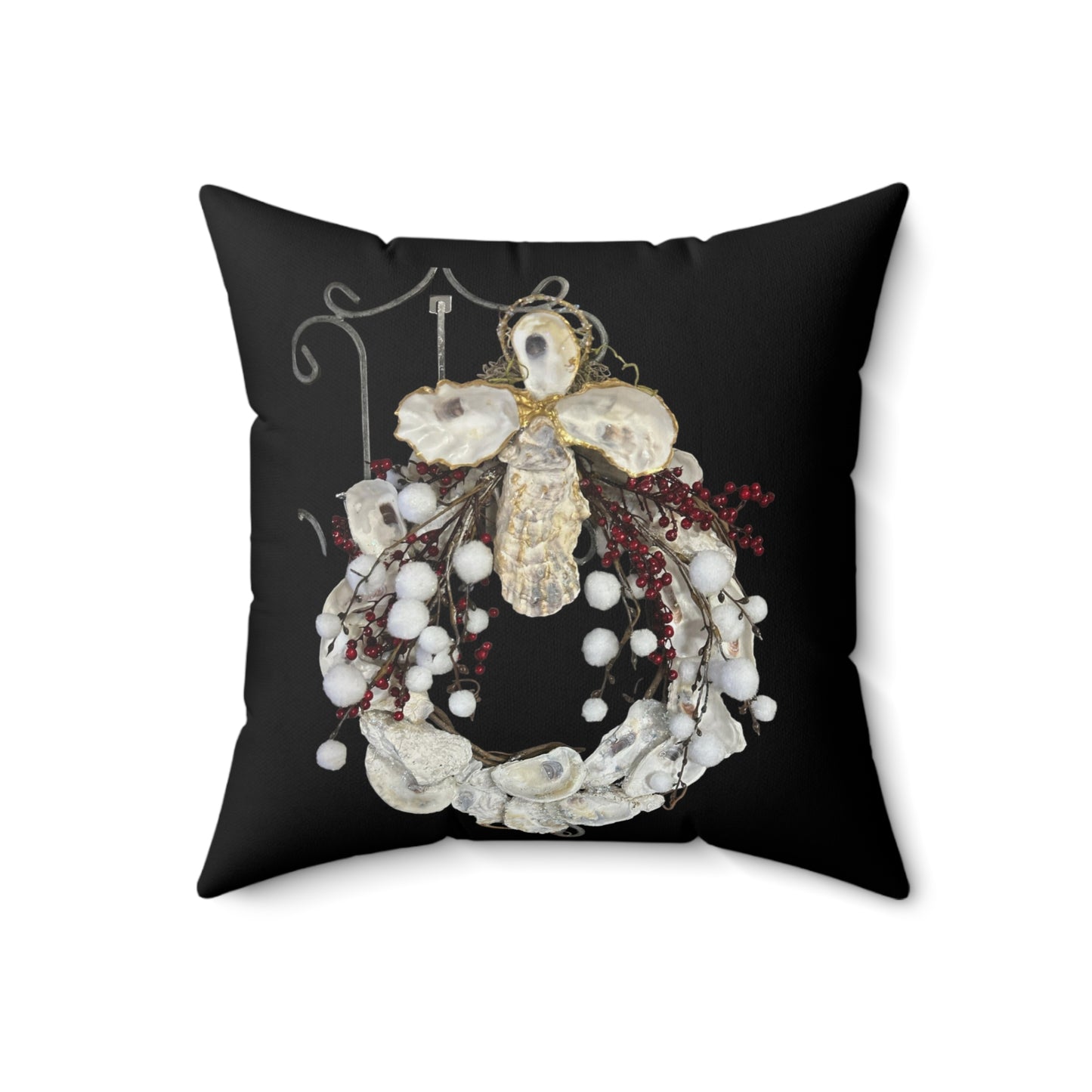 Winter Holiday Square 2-sided Pillows with Angel Cross Wreath/Christmas Tree Oyster Shell Designs