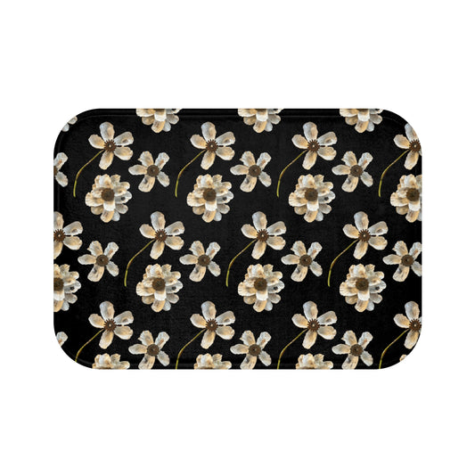 Bath Oyster shell floral and gears Art Bath Mat - Neutral Themes fit many decor styles with our sea shell and gears design on black