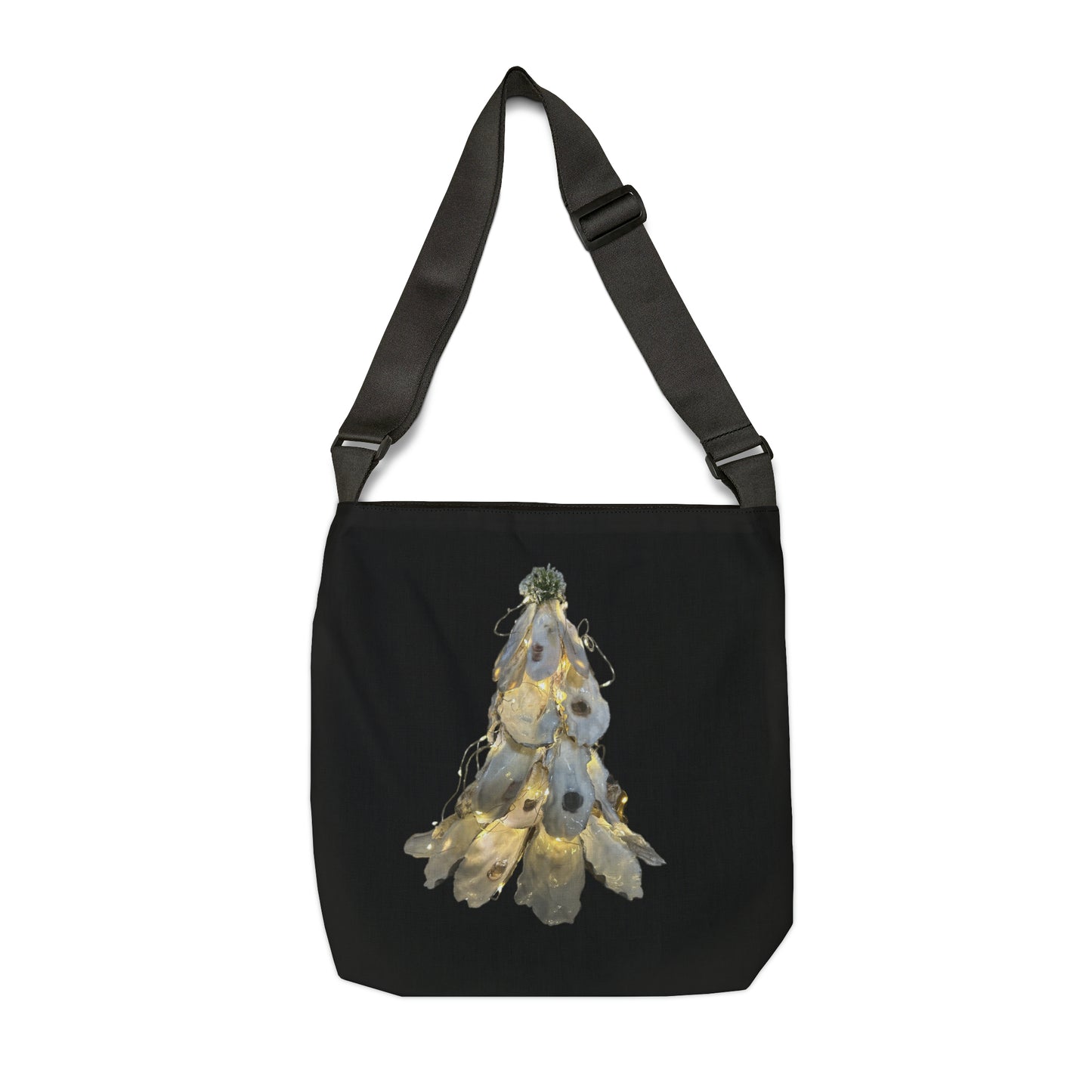 Adjustable Tote Black Tote Bag: Artisan Oyster Shell Lit Christmas Tree: Handmade Coastal Artistry for You