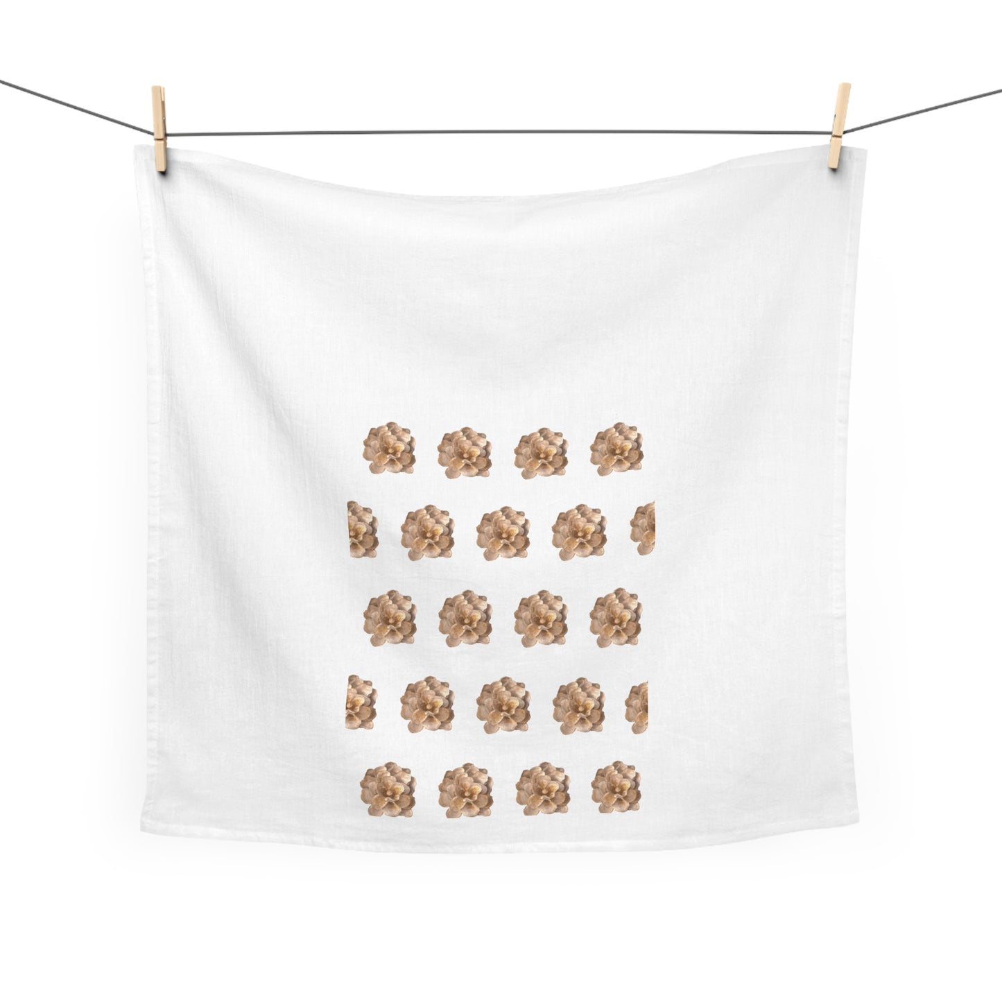 Square Napkin / Tea Towel with Grand Oyster Shell Flower Rows of White and Gold Pattern Designed for a Year around Specialized Decor and Your Unique Host/Hostess Touch