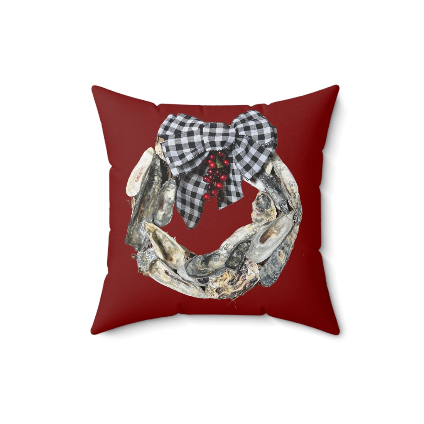 Lux Red Oyster Shell Art Wreath ONE sided print Throw Pillows, Christmas pillows, holiday pillows, fun, mix and match, easy home decor