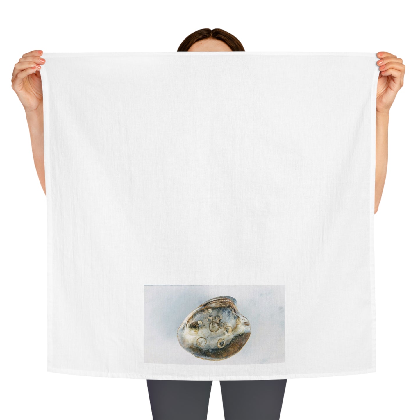 Square Napkin / Tea Towel with Smoke and Blue Clam Shell Design for a Year around Specialized Coastal Decor and Your Unique Host/Hostess Touch