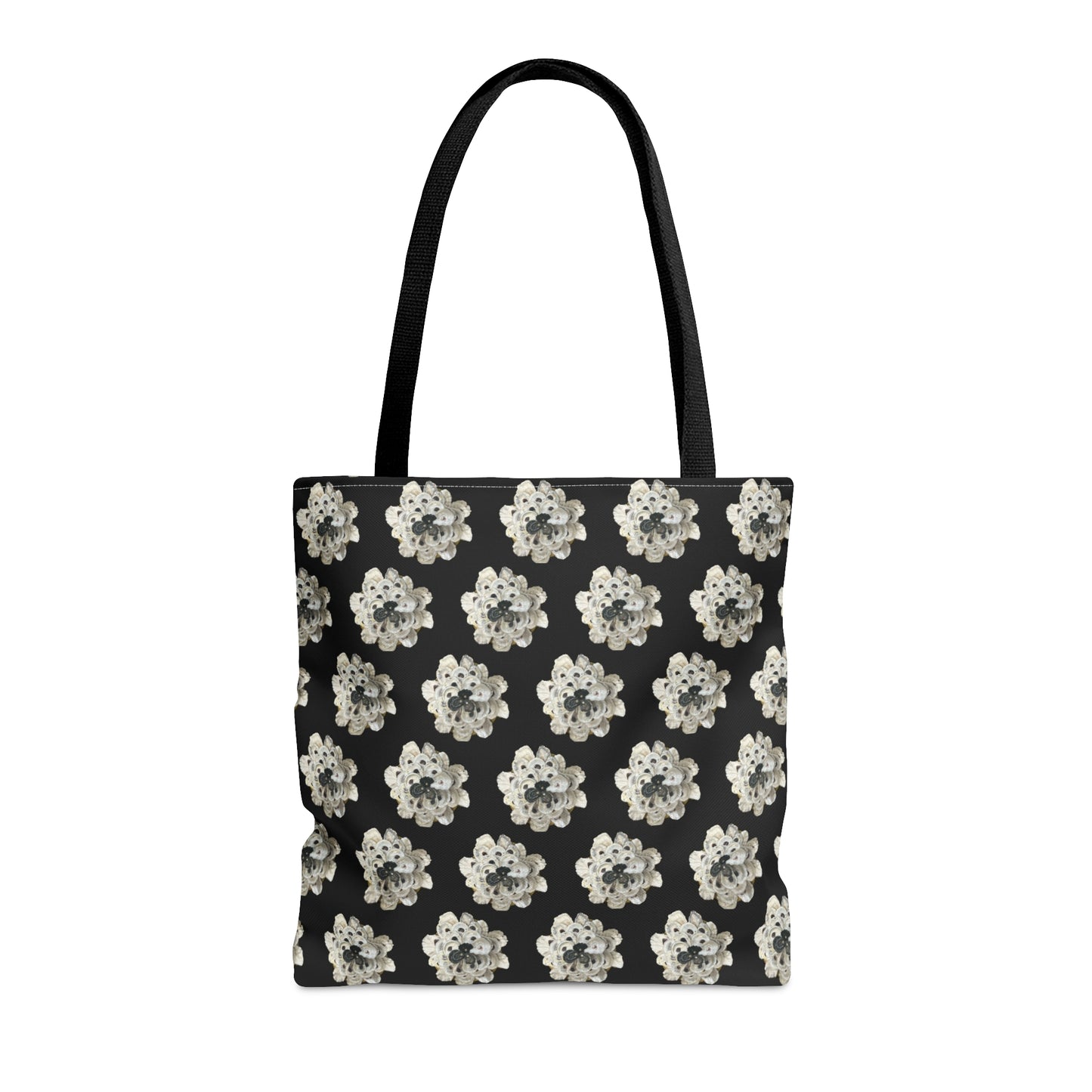 Shell Art Tote Bag in 3 sizes! For Girl Groups, Clubs, Wedding parties, Weekends, Shopping, Beach - Black/White Fantasy XL Flower