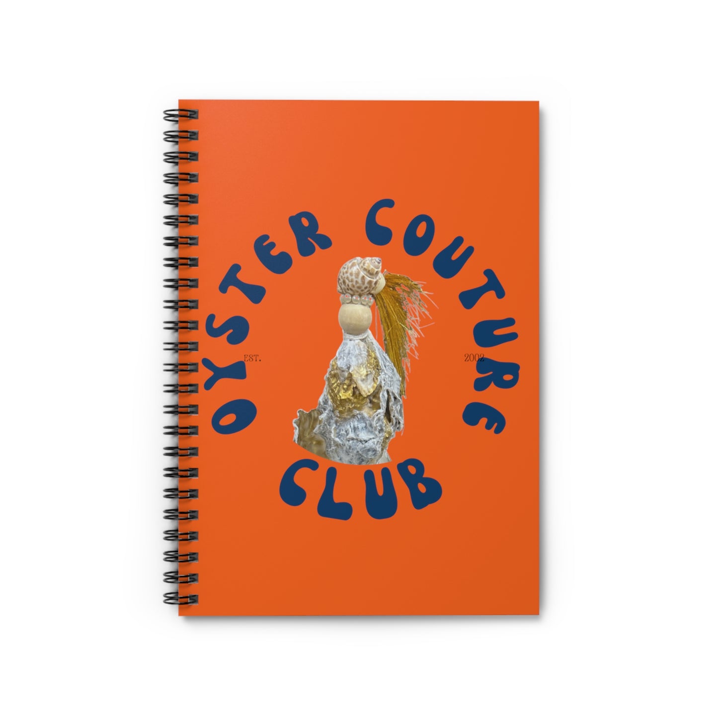 Spiral Notebook orange - Ruled Line, Novelty bold colors and fun fantasy Diva design created with oyster shells and bits of coastal nature