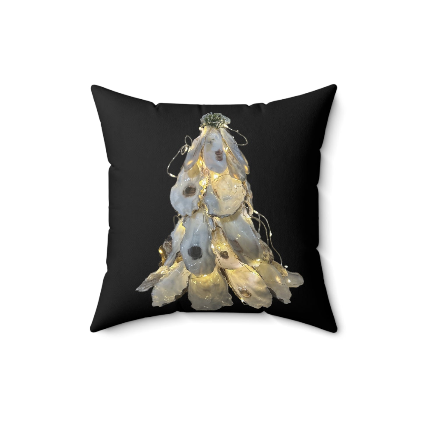 Winter Holiday Square Pillows featuring Two sides: Berries and Bow Wreath /Christmas Tree Oyster Shell Designs