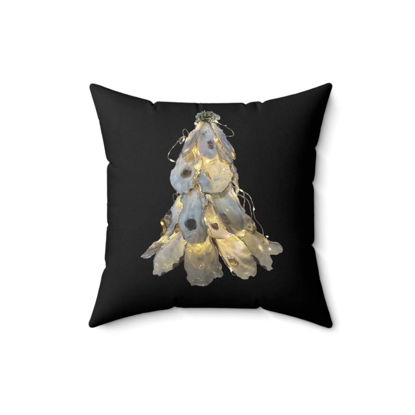 Darkest Blue Square Christmas ONE-side Pillow features Exquisite Oyster Shell Christmas Tree