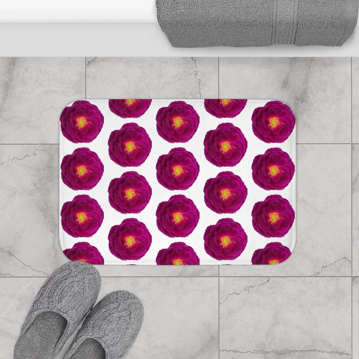 Magenta Rose Art Mix Bath Mat - Bright Roses for many styles bold colors of red, pink, gold, yellow