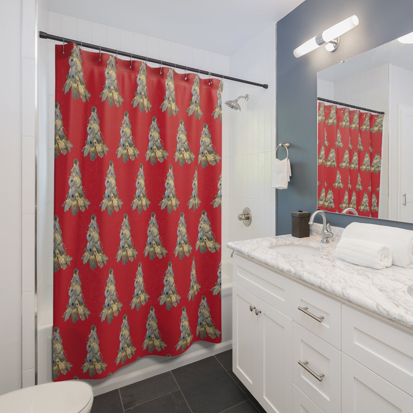 Christmas Trees Bright Red Shower Curtains