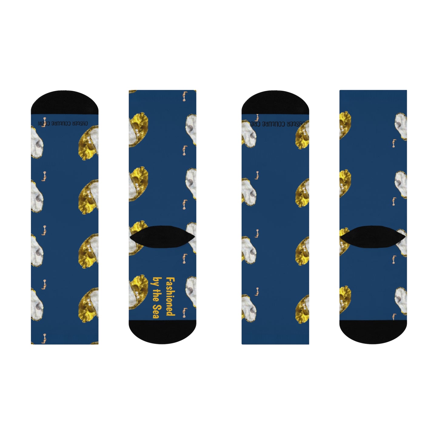 Half Big Hearted Gold deep dark blue socks, Mix and match collection, Extra Cushioned Crew fashioned by the sea with Novelty Seashell figures, ocean theme, sea life inspired, socks for women, socks for men, girly girls