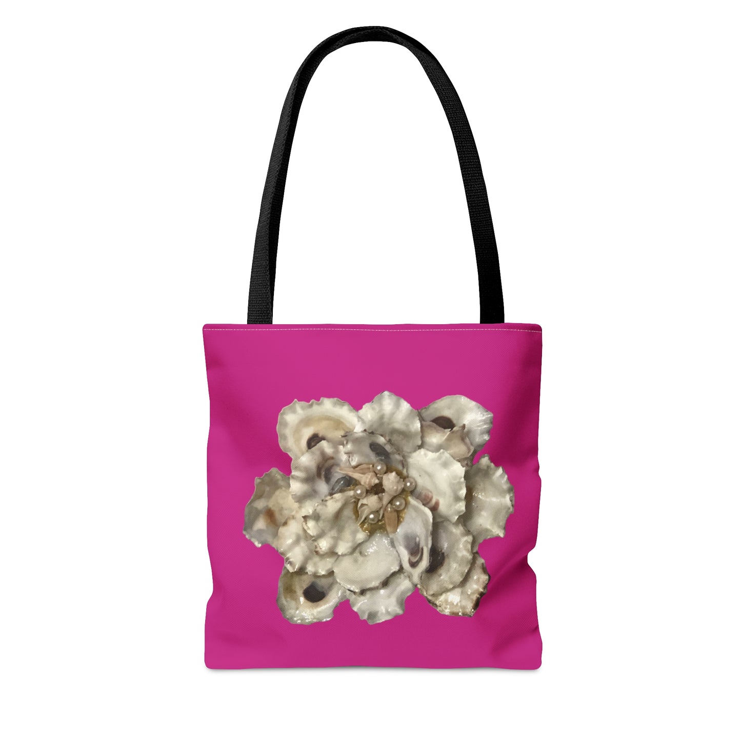 Tote Bag with Fantasy Floral Art Print replicated from a Handcrafted Piece made with Select Oyster Shells and Pearls