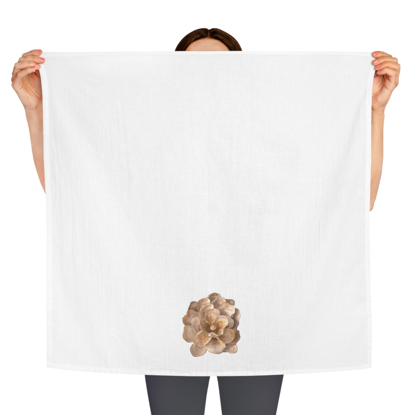 Square Napkin / Tea Towel with Grand Oyster Shell Flower White and Gold Pattern Designed for a Year around Specialized Decor and Your Unique Host/Hostess Touch