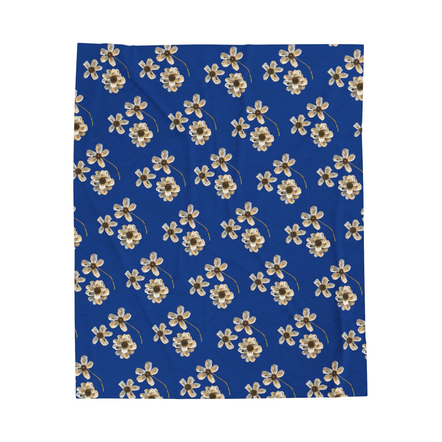 Velveteen Plush Blanket Deep Blue Sea 3 oyster shell funky floral pattern