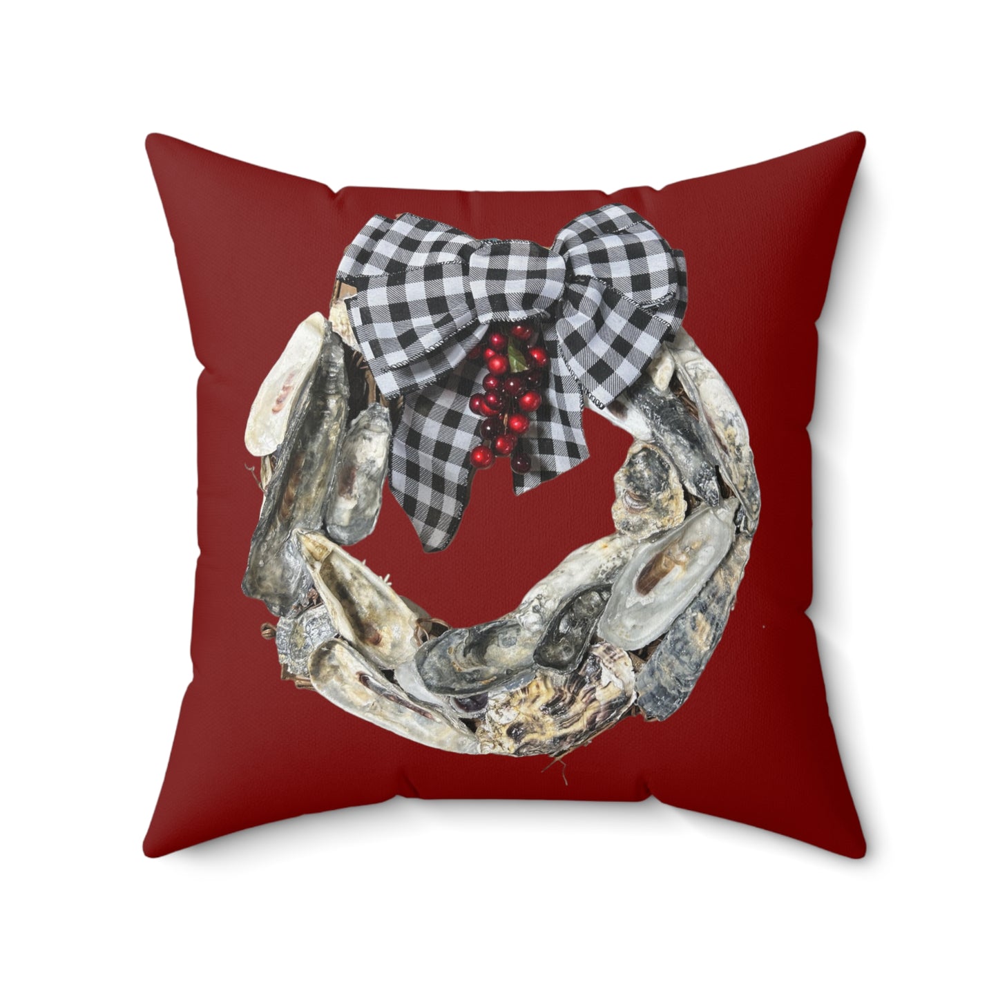 Lux Red Oyster Shell Art Wreath ONE sided print Throw Pillows, Christmas pillows, holiday pillows, fun, mix and match, easy home decor