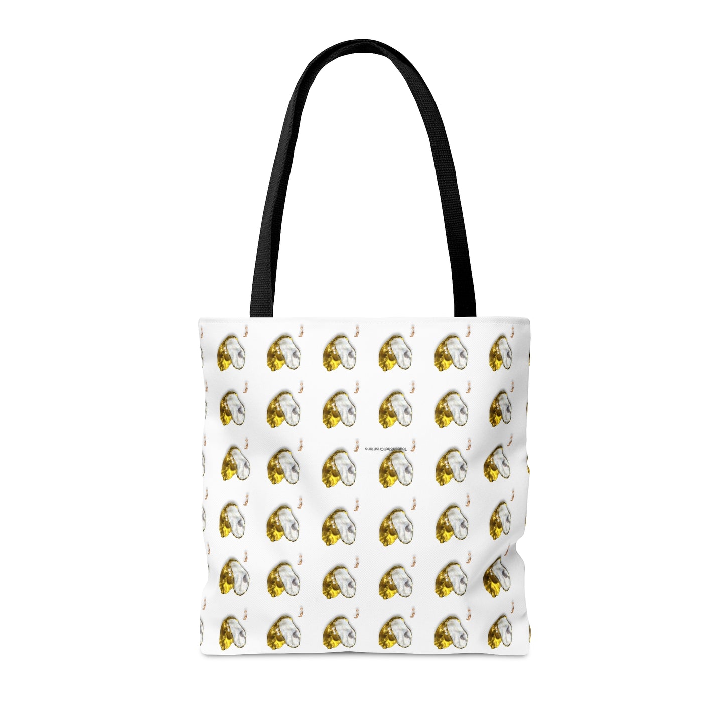 Tote Bag in 3 sizes! Oyster Shell Heart and pearls for Girl groups, Wedding parties, Church groups, Club gifts, Shopping, Beach - Gold and white heart with pearls