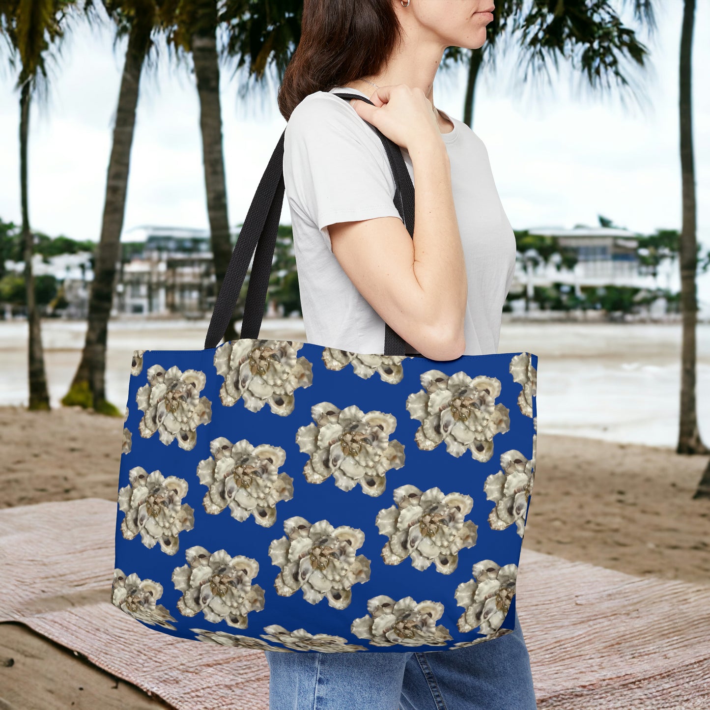 Extra Roomy Tote Bag Handcrafted Oyster Shell Art: Replace Your Bag with Coastal Beauty