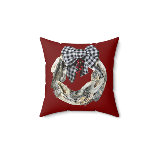 Lux Red Oyster Shell Art Wreath ONE sided print Throw Pillows, Christmas pillows, holiday pillows, fun, mix and match, easy home decor