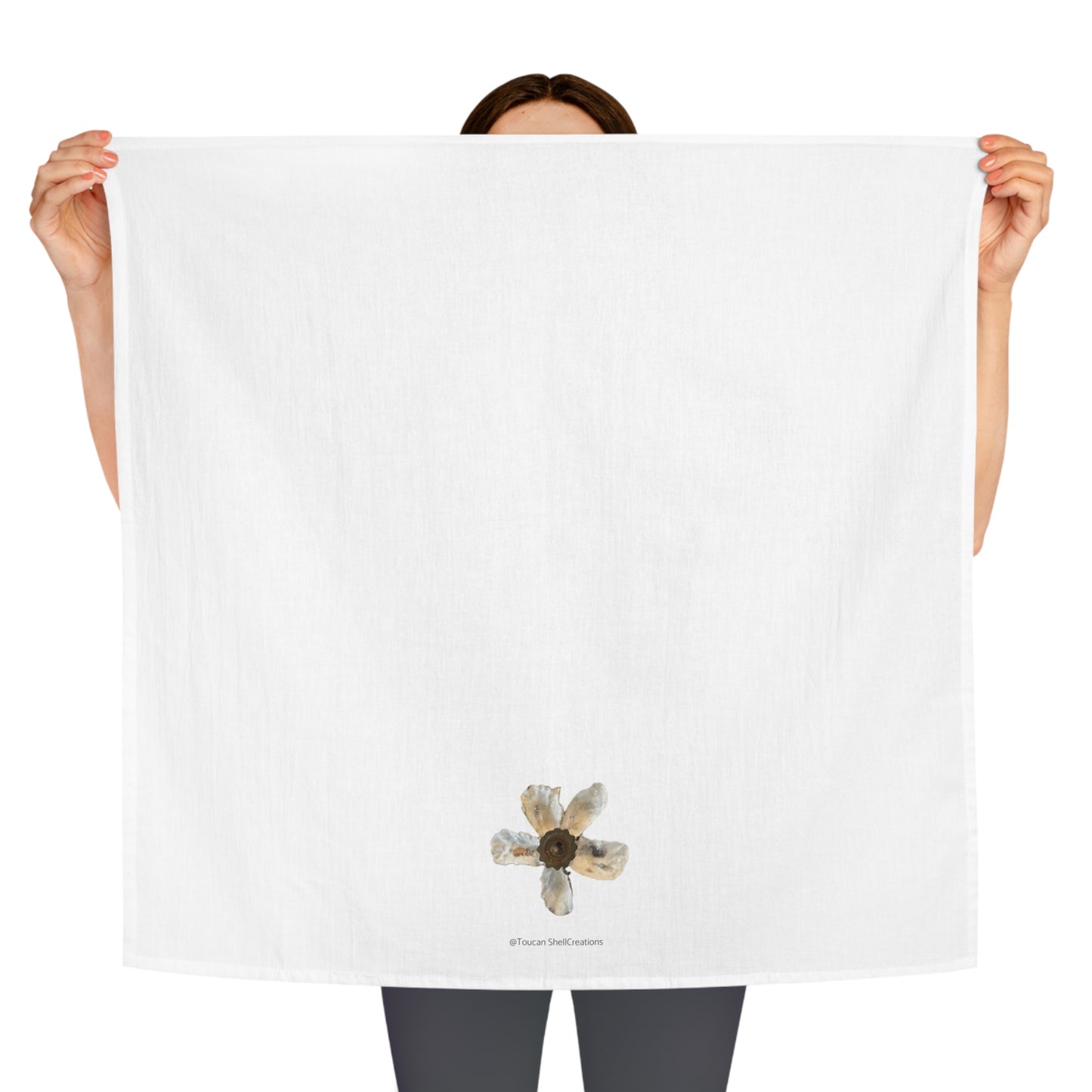 Square Napkin / Tea Towel with Large Oyster Shell Ballet Floral Arabesque Pattern Designed for a Year around Specialized Decor and Your Unique Host/Hostess Touch