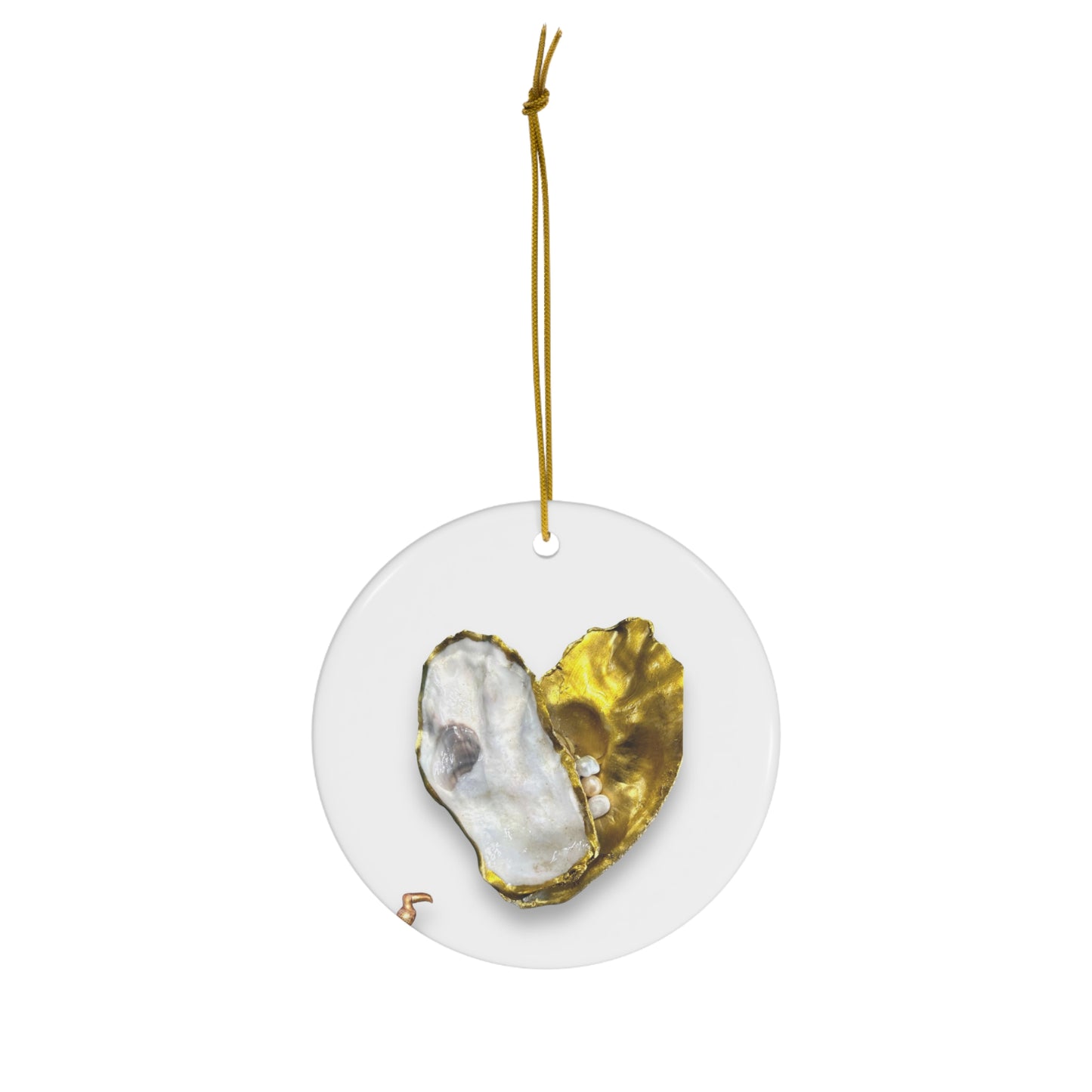 Oyster Shells and Pearls gold/white heart Ceramic Ornament, 4 Shapes