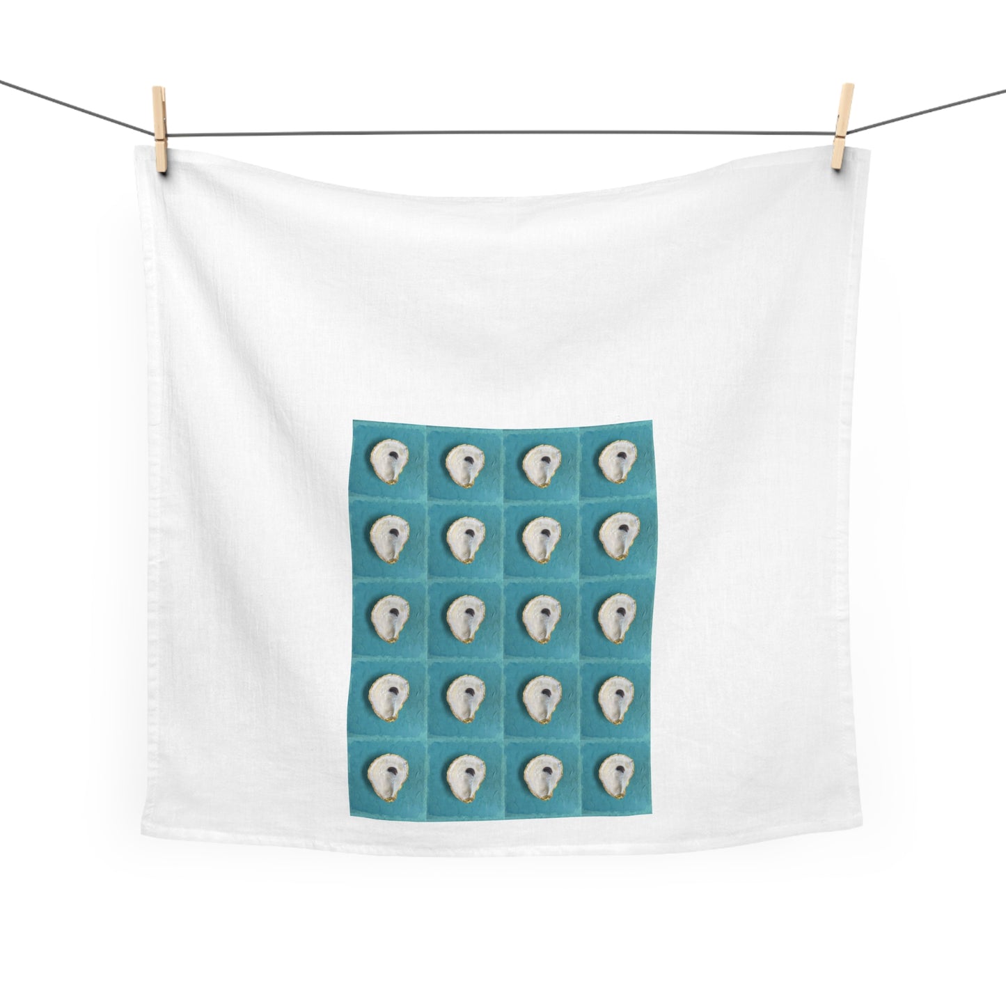 Square Napkin / Tea Towel with 5 Rows of Oyster Shells on Blue Design for a Year around Specialized Decor and Your Unique Host/Hostess Touch