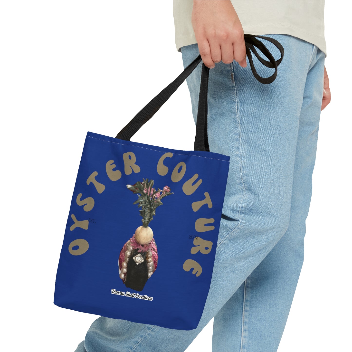 Blue Tote Bag Oyster Couture Oyster Island Queen For Fun Girl Groups, Fall Parties, Oyster Roasts, Re-usable gift bags, Carry all Tote, Isn't She Fun?