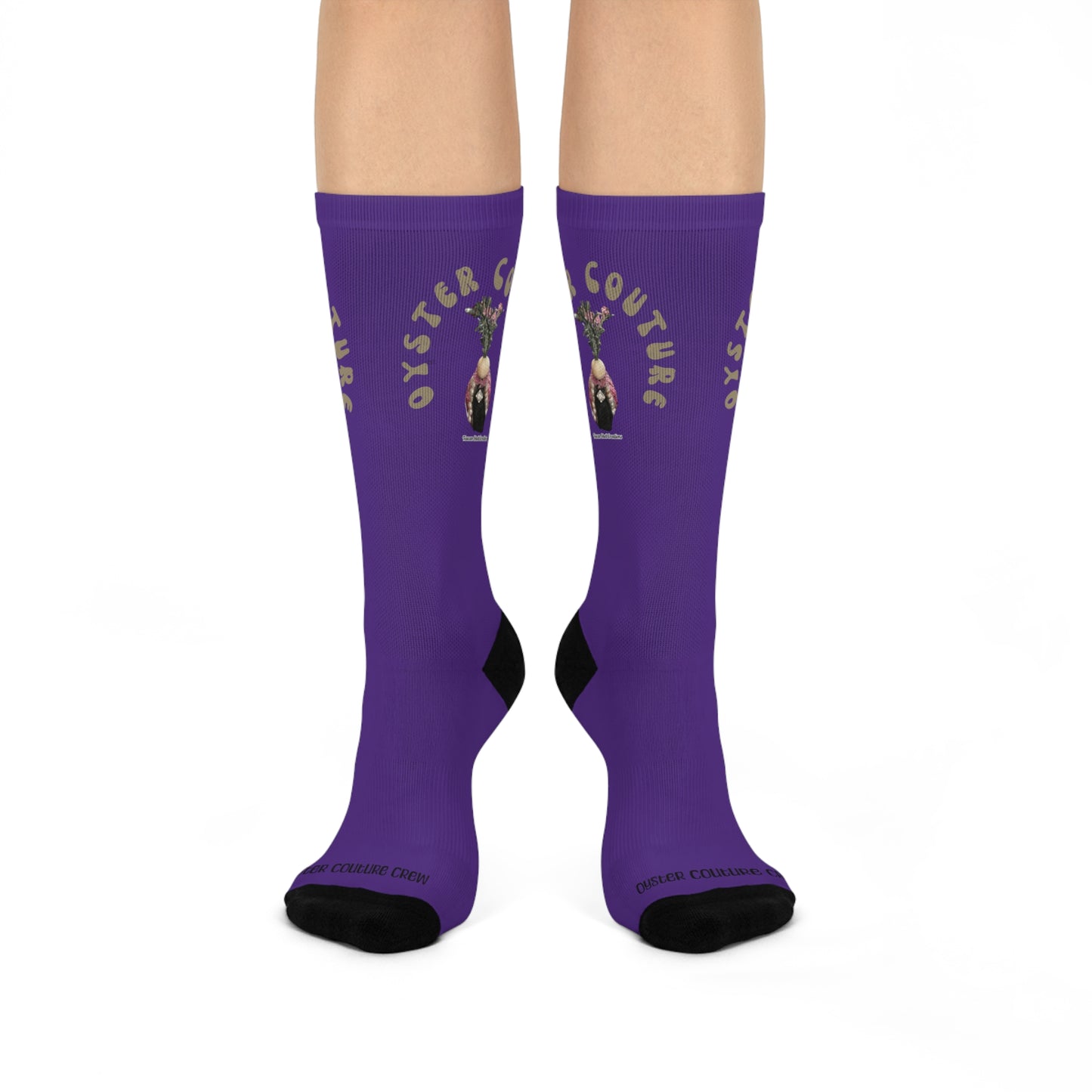 Oyster Couture Crew's Diamond Isle Queen purple socks, Mix and match for teens and adults, Extra Cushioned Crew Socks with Novelty Seashell figures, ocean theme, sea life inspired, socks for women, socks for men, girly girls