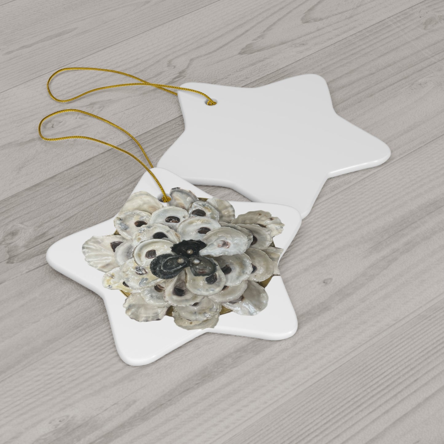 Oyster Shells and Pearls black/white Fantasy Flower Ceramic Ornament, 4 Shapes