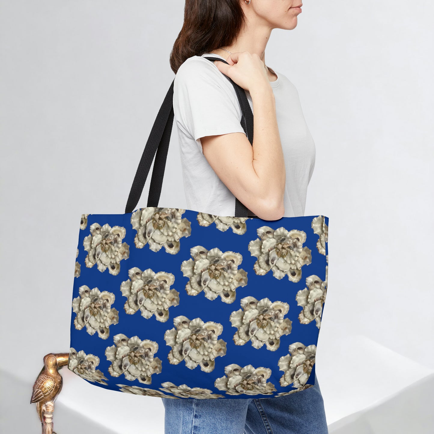 Extra Roomy Tote Bag with Exclusive Oyster Shell Art: Limited Edition Ocean Style