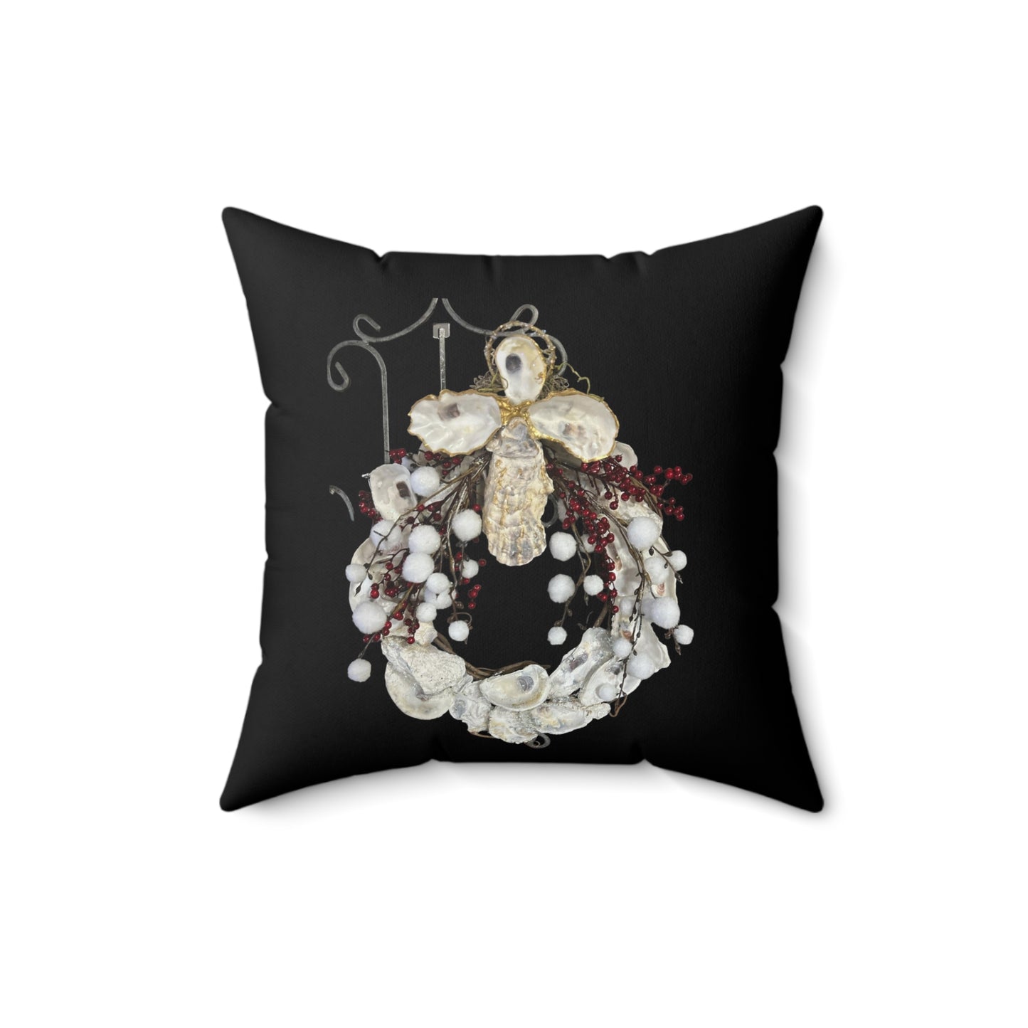 Winter Holiday Square 2-sided Pillows with Angel Cross Wreath/Christmas Tree Oyster Shell Designs