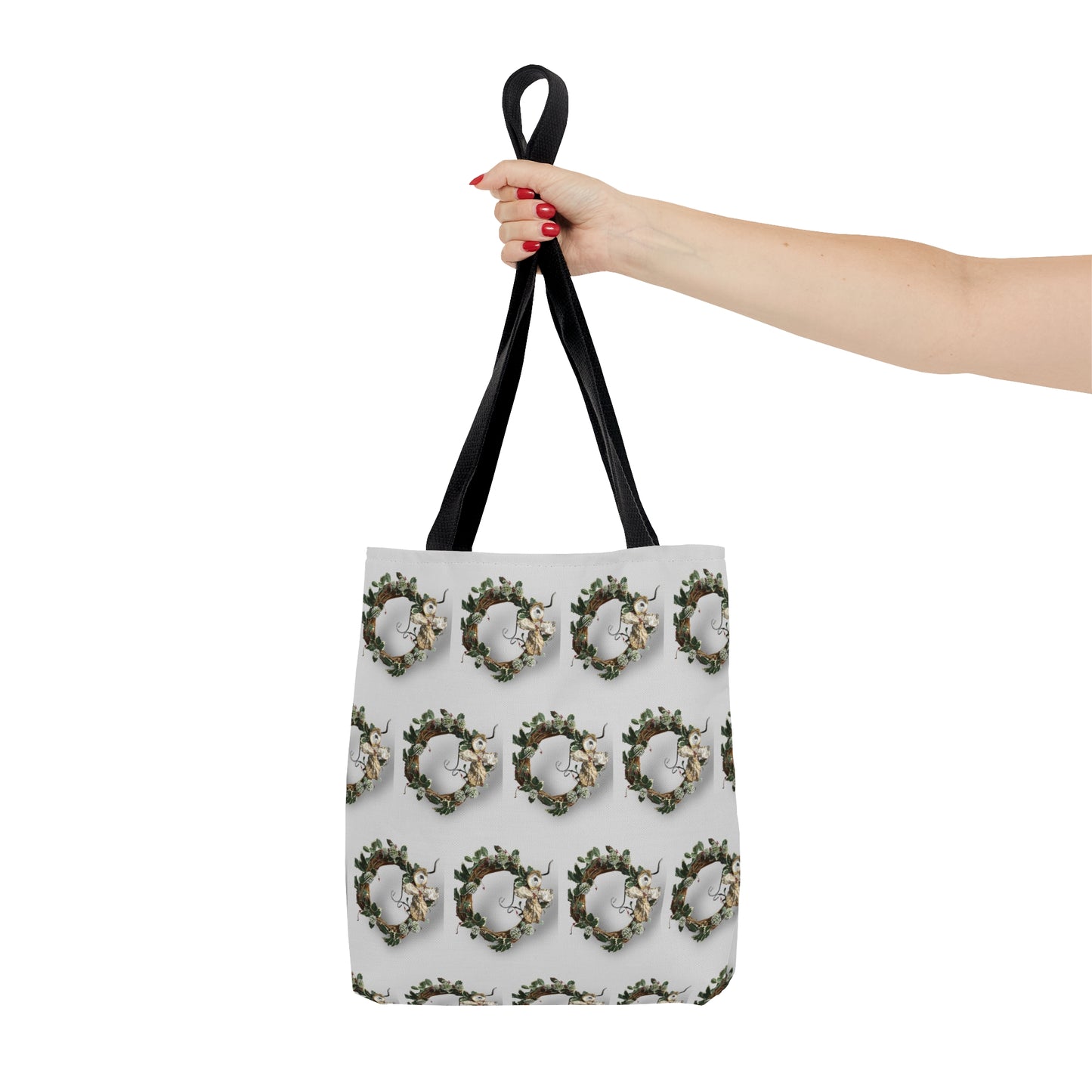 Tote Bag in 3 sizes! Holly and Angel Wreath reusable bag for Girl groups, Wedding parties, Church groups, Club gifts, Shopping, Beach - Holly and Oyster Shell Angel Wreath