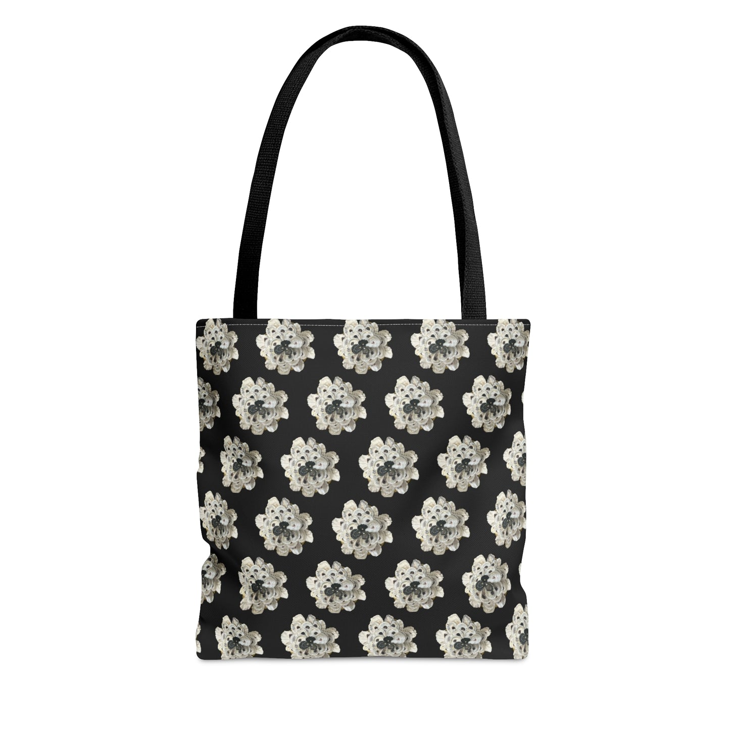 Shell Art Tote Bag in 3 sizes! For Girl Groups, Clubs, Wedding parties, Weekends, Shopping, Beach - Black/White Fantasy XL Flower