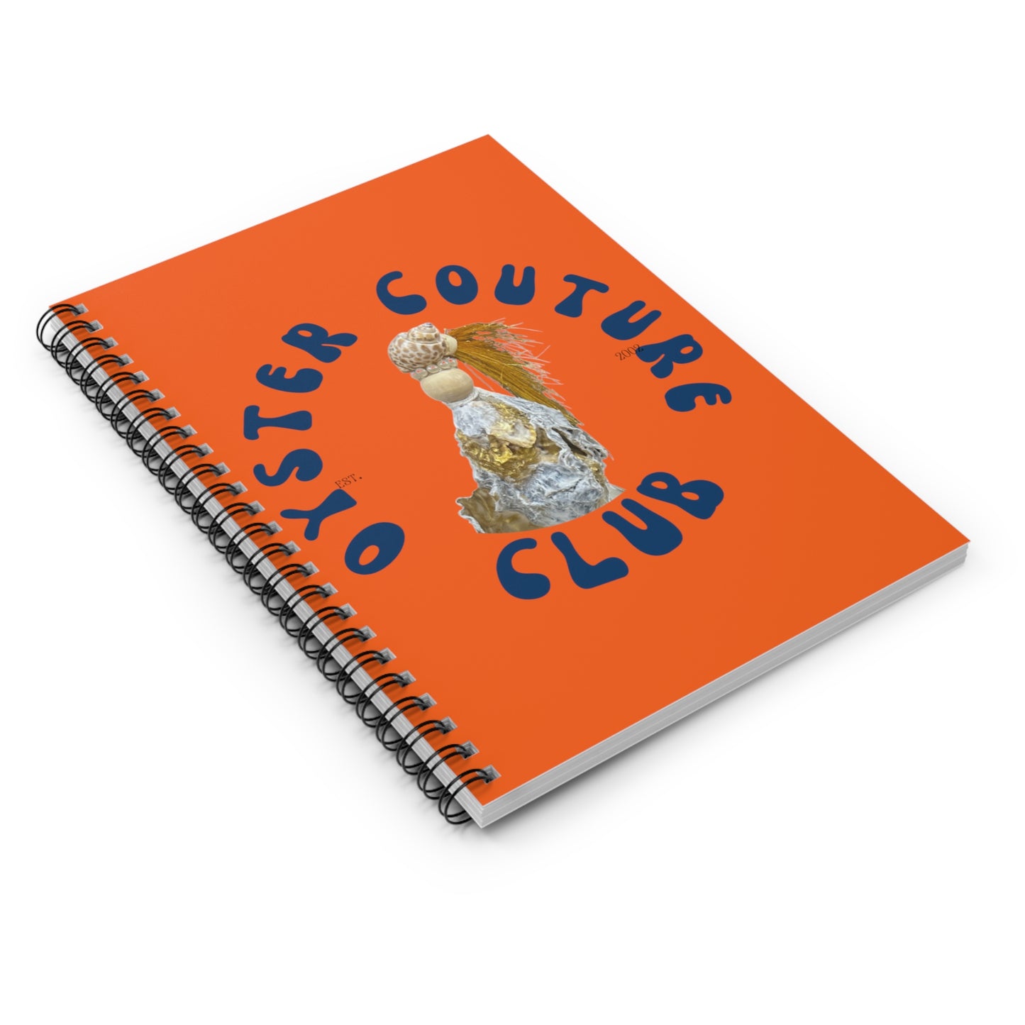 Spiral Notebook orange - Ruled Line, Novelty bold colors and fun fantasy Diva design created with oyster shells and bits of coastal nature