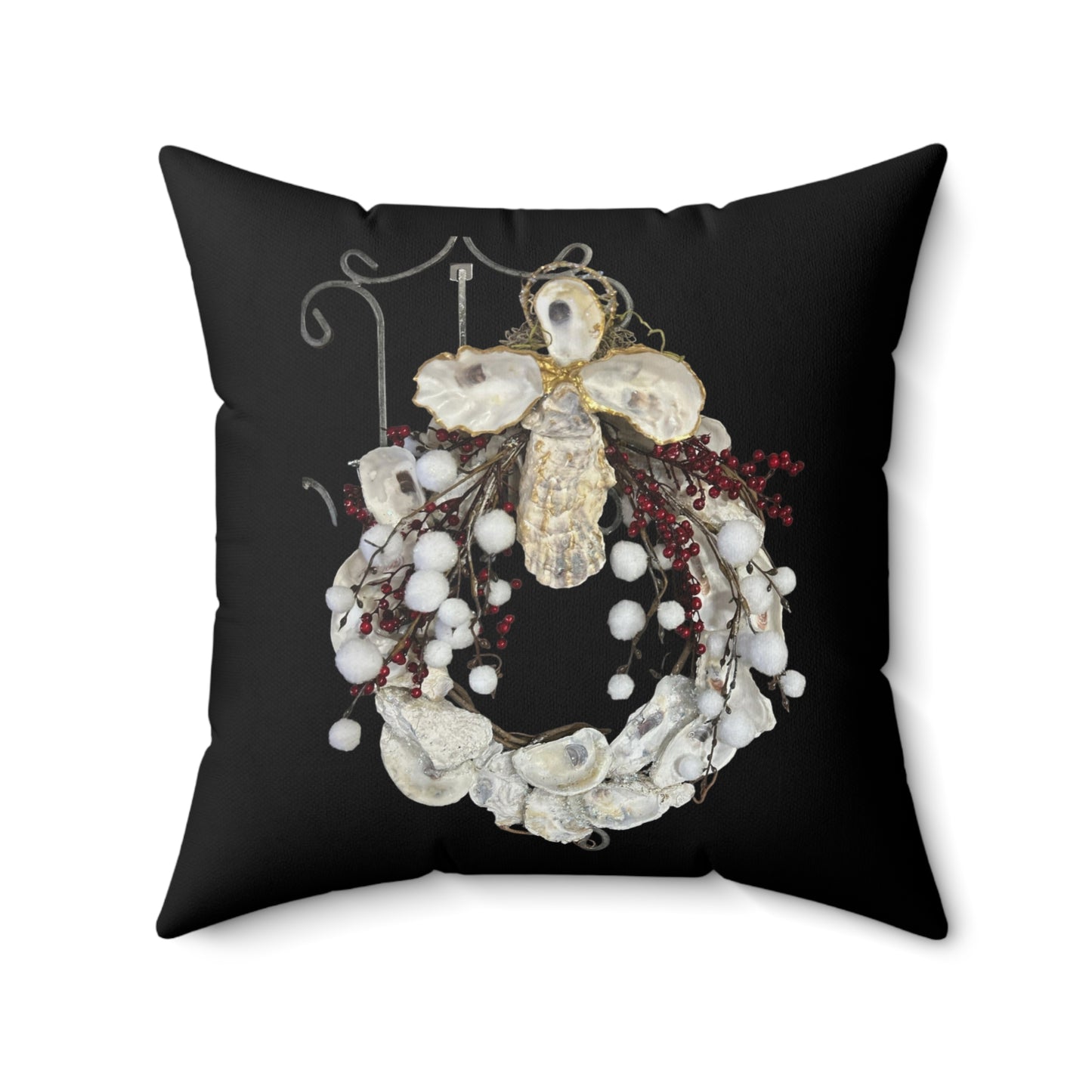 Oyster Shell Art Wreath with Angel Cross ONE sided print throw pillow, gifts for her, sofa throw pillows, bed pills, accent pillows