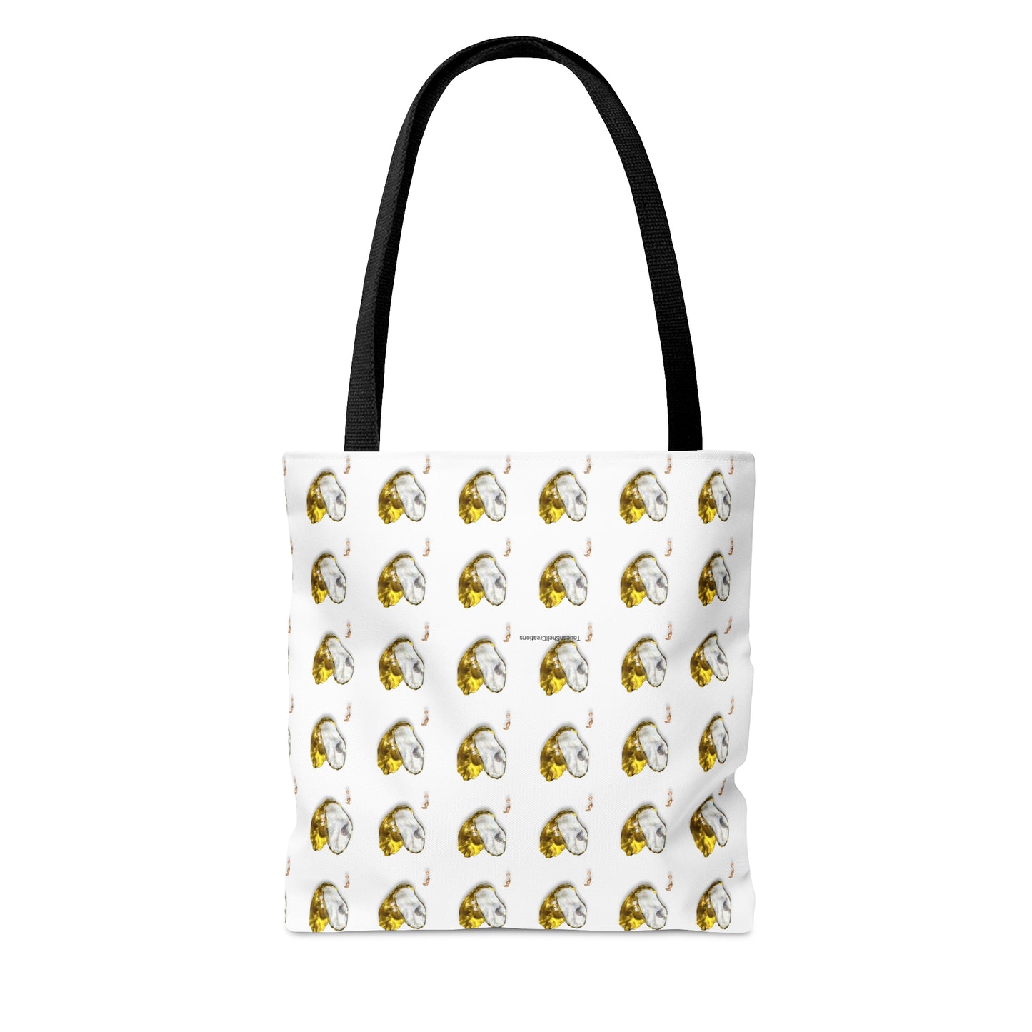 Tote Bag in 3 sizes! Oyster Shell Heart and pearls for Girl groups, Wedding parties, Church groups, Club gifts, Shopping, Beach - Gold and white heart with pearls