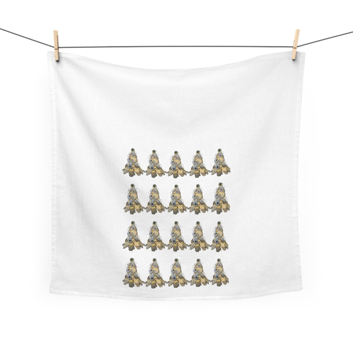 Square Napkin / Tea Towel with Rows of Lit Oyster Shell Christmas Tree from our Coastal Minimal Pattern Designs for a Year around Specialized Decor and Your Unique Host/Hostess Touch