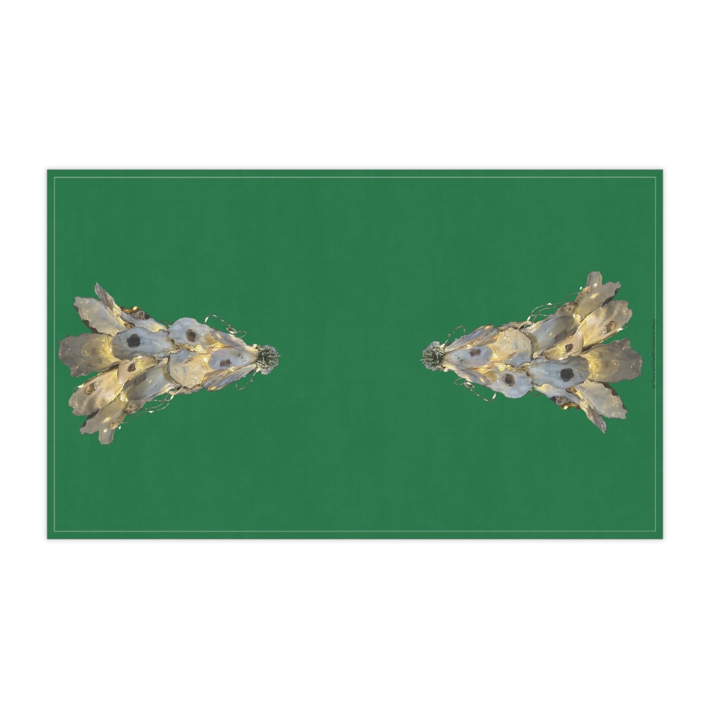 Tea Towel with LIT OYSTER SHELL CHRISTMAS TREE green background Choose Cotton or Polyester